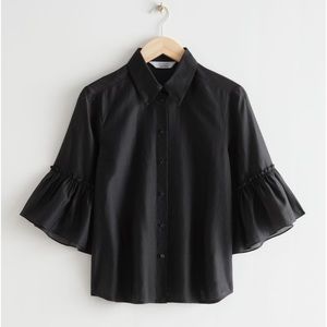 & Other Stories | Black 3/4 ruffle sleeves blouse satiny effect